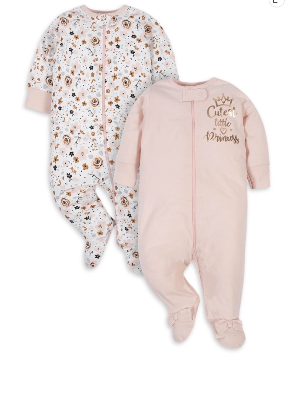 Gerber Pink Floral and Solid Pink Footed Baby One-Piece Sleepers - 2 Pack